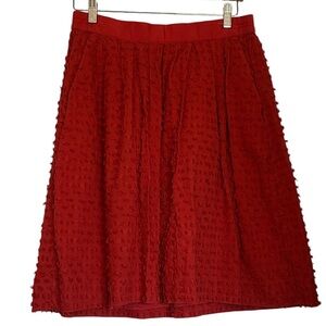 J. Crew Women's Textured Cotton A-Line Midi Skirt Clip Dot Red Size 8 Pull On